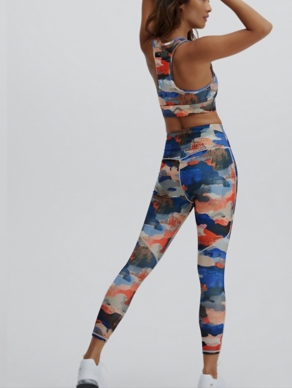Fabletics Size L High-Waisted Anywhere Blue Navy Orange Camo Leggings (7/8)